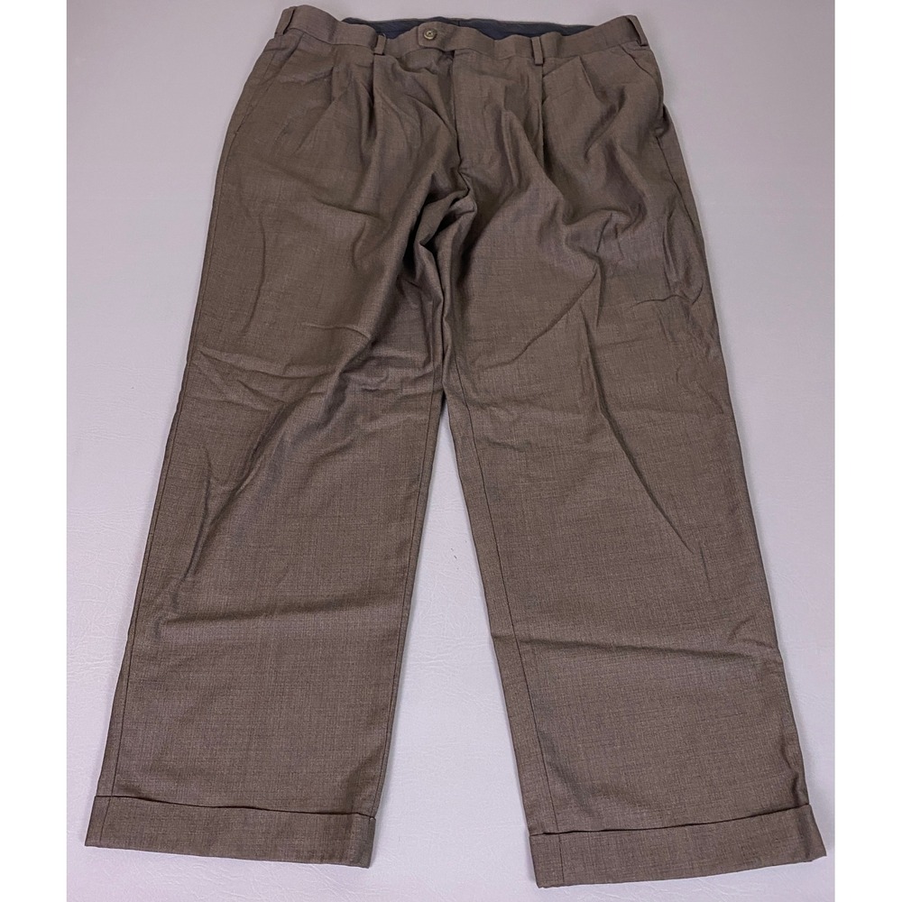 AXIST Dress Pants Men's 40x30 Brown Pleated Cuffed Hem Business Casual Trousers